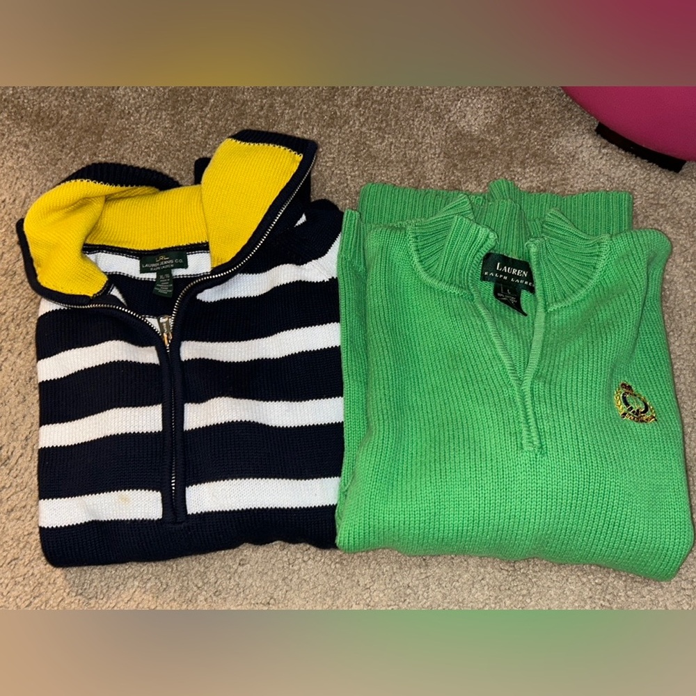 Lauren Ralph Green and blue, white & yellow sweaters (SET OF 2)